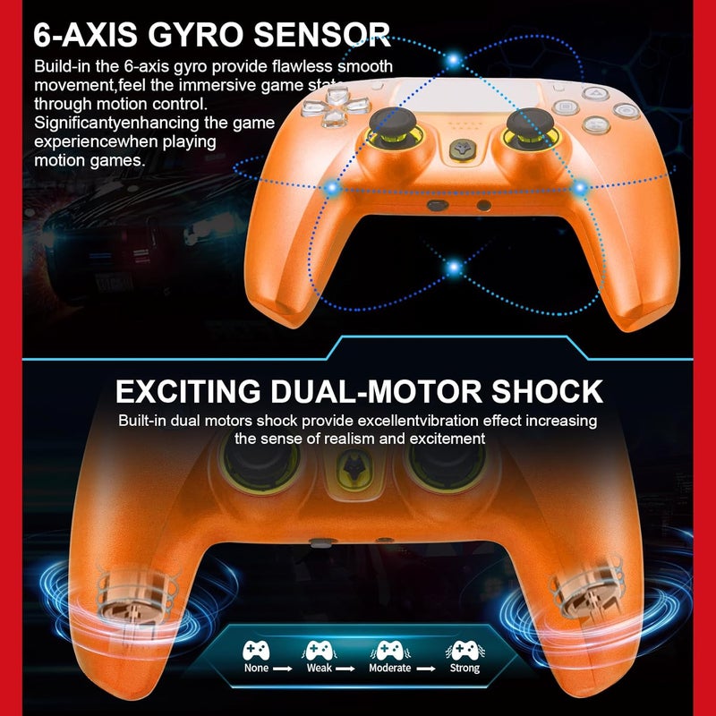 NBCP For PS4 Wireless Controller, Compatible With PS4/PS3/PC/iOS/Android,Six-Axis Gyroscope, Dual Vibration,1200mAh Battery,Dual Hall Effect Triggers,Touchpad,Turbo Function (Orange) - Image 5